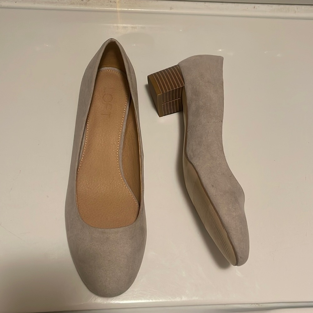 Loft Grey Suede Block Heels 8.5